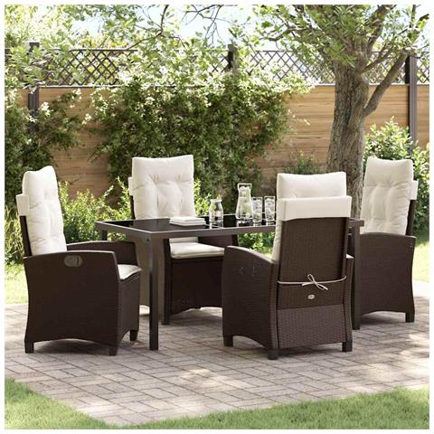 Set da Pranzo per Giardino 5 pcs Marrone polyrattan - Foto 2