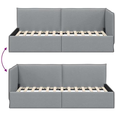 Cornice del letto ad angolo Grigio chiaro 90 x 190 cm Tessuto - Foto 9