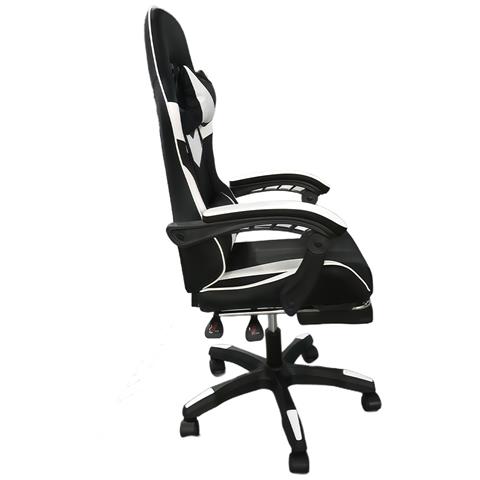 Sedia Gaming Da Scrivania Con Poggiapiedi E Cuscino Lombare E Cervicale Nero E Bianco - Foto 2
