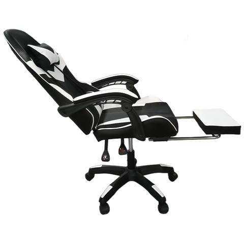 Sedia Gaming Da Scrivania Con Poggiapiedi E Cuscino Lombare E Cervicale Nero E Bianco - Foto 4