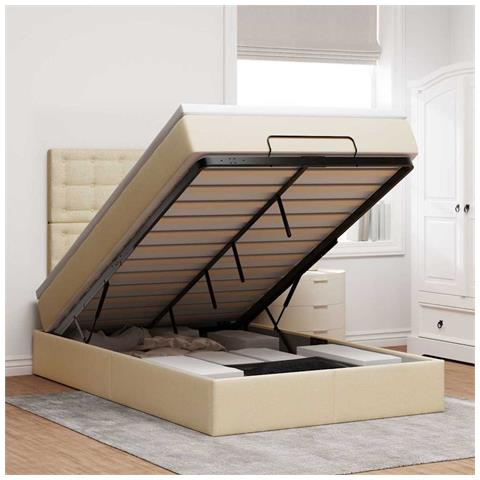 Struttura Letto Pouf con Materasso Crema 120x200 cm in Tessuto - Foto 2