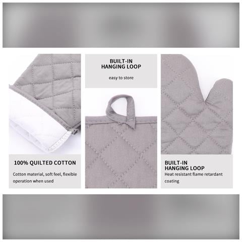 Set Di Guanti Da Forno E Presine In Cotone - Guanti Da Forno Resistenti Al Calore, Set Da 4 Pezzi Grey - Foto 6