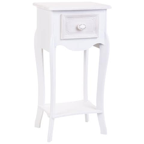Tavolo In Legno Con 1 Cassetto E 1 Ripiano Bianco 34x28x71 - Foto 1