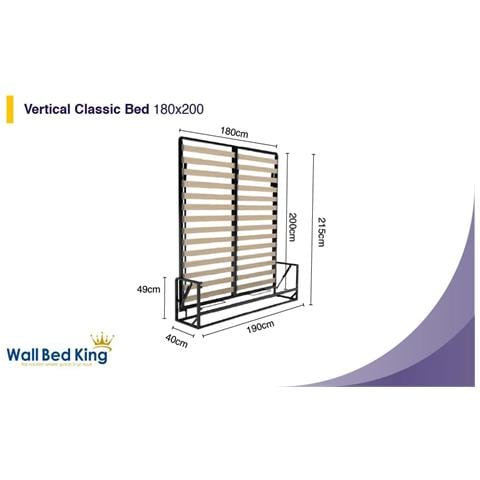 Letto a Scomparsa Verticale Classic 180 x 200 - Meccanismo a Pistone a Gas, Supporta fino a 350kg, Design Salva-spazio, Montaggio Facile, Compatibile con Materassi (Spessore Fino a 30cm) - Foto 4