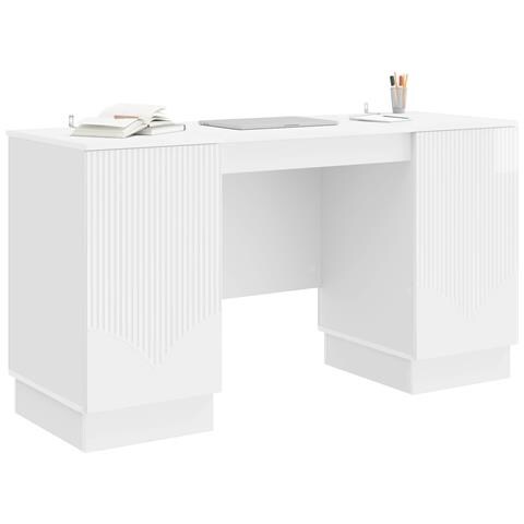 Scrivania Bianco Lucido 142,5 x 50 x 75 cm Legno ingegnerizzato - Foto 2