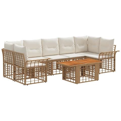 Set Divano da Giardino 8 pz Naturale e Bianco Crema polyrattan - Foto 1