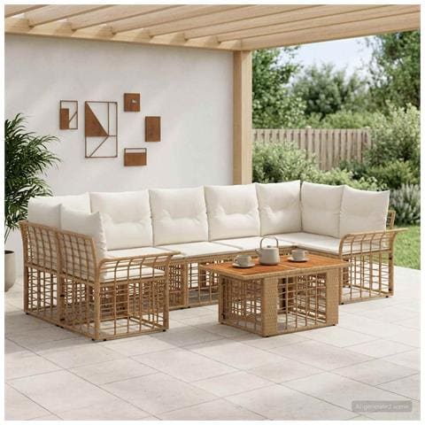 Set Divano da Giardino 8 pz Naturale e Bianco Crema polyrattan - Foto 10