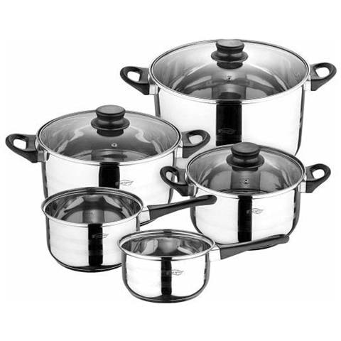 Batteria Cucina 5 Pentole Acciaio Inox 3 Coperchi Vetro Temperato Manici Antiscottatura - Foto 1