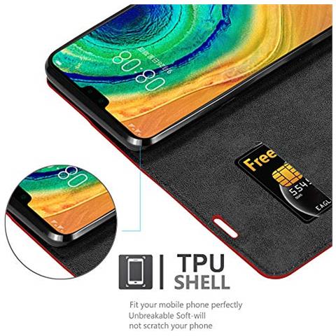 Custodia Compatibile Con Huawei Mate 30 In Rosso Mela - Coperchio Protettiva Con Chiusura Magnetica, Funzione Stand E Tasca Per Le Carte - Foto 2