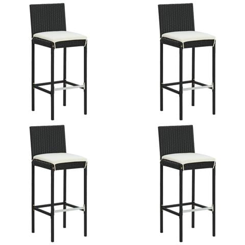 Sgabelli Da Bar Con Cuscini 4 Pz Neri In Polyrattan - Foto 1