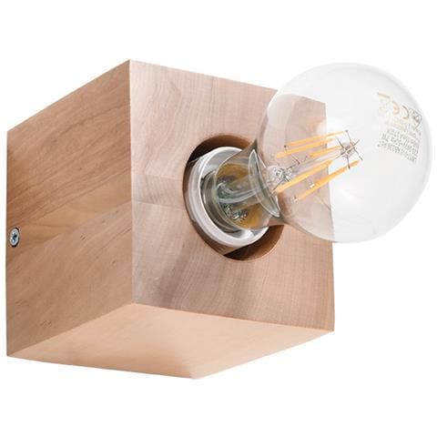 Lampada Da Parete Quadrata Da Superficie In Legno Naturale E27 - Foto 1