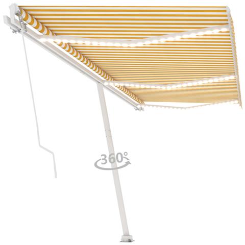 Tenda da Sole Retrattile Manuale e LED 600x300cm Gialla Bianca - Foto 1
