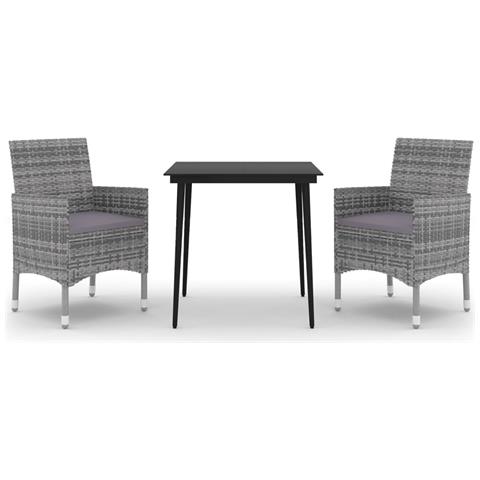 Set Da Pranzo Per Giardino 3 Pz Con Cuscini Polyrattan E Vetro - Foto 1