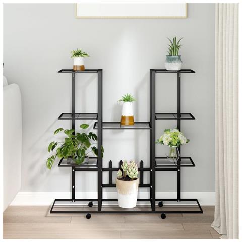 Portafiori Con Ruote 94,5x24,5x91,5 Cm Ferro Nero - Foto 1