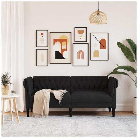 Divano Chesterfield A 2 Posti Nero In Tessuto - Foto 3