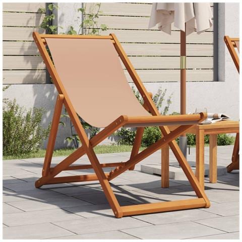 Sedia Da Spiaggia Pieghevole Tortora Legno Eucalipto E Tessuto - Foto 1