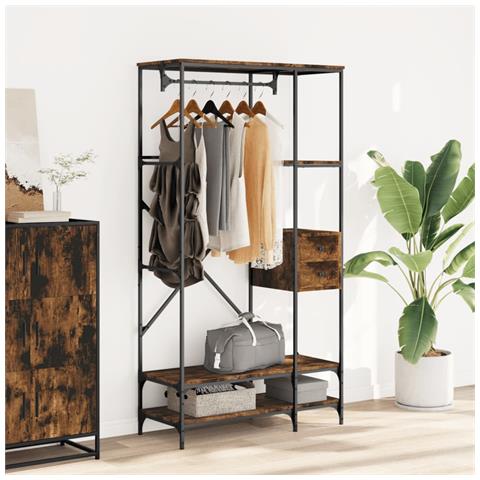 Appendiabiti Con Scaffali Rovere Fumo In Legno Multistrato - Foto 2