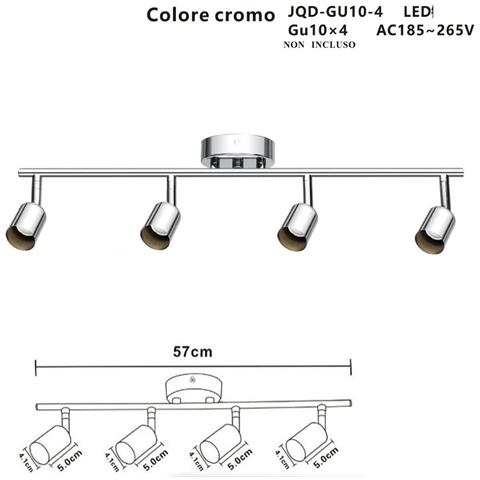 Applique 4 Faretti Soffitto Sospensione Plaffoniera Orientabili Gu10 Led Cromato - Foto 2