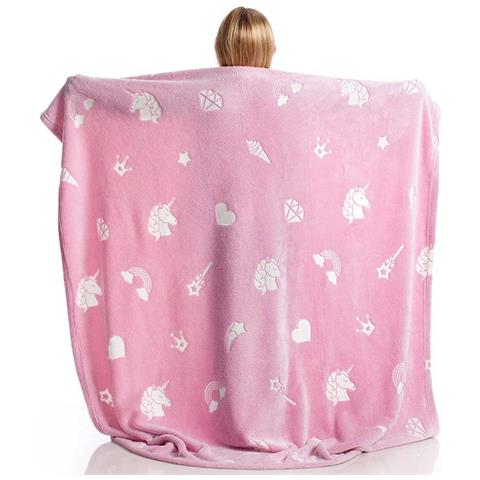 Coperta Plaid Kanguru in Tessuto Pile Fantasia Unicorno Fluorescente 130x150cm - Foto 1