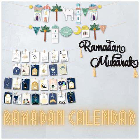 Set Di 2 Decorazioni Per Il Ramadan Mubarak, Calendario Di 30 Giorni - Foto 2
