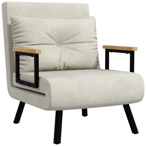 Poltrona Letto 3 in 1 con Schienale Reclinabile e Cuscino, in Tessuto Effetto Velluto, 63x73x81 cm, Crema - Foto 1