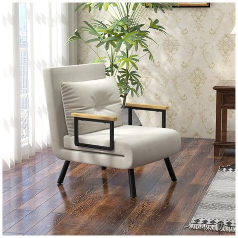 Poltrona Letto 3 in 1 con Schienale Reclinabile e Cuscino, in Tessuto Effetto Velluto, 63x73x81 cm, Crema - Foto 6