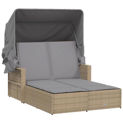 Lettino Doppio Con Baldacchino E Cuscini Beige Misto Polyrattan - Foto 2