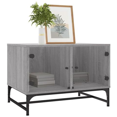 Tavolino Salotto Con Ante In Vetro Grigio Sonoma 68,5x50x50 Cm - Foto 3