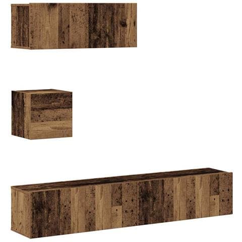 Set Mobile Tv 4 Pz Montato A Parete Legno Antico In Truciolato - Foto 2