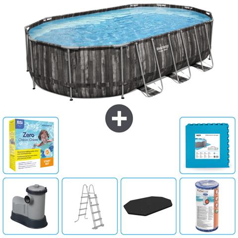 Piscina Fuori Terra - Ovale - 610x366x122 Cm - Grigio - Include Accessori Coordinati Cb34 - Foto 1