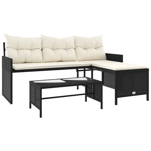 Lusso Casadino - Divano Da Giardino Con Tavolo E Cuscini A L Nero In Polyrattan - Foto 1