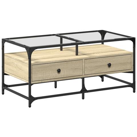 Tavolino Con Piano In Vetro Rovere Sonoma 98,5x50x45 Cm Acciaio - Foto 1