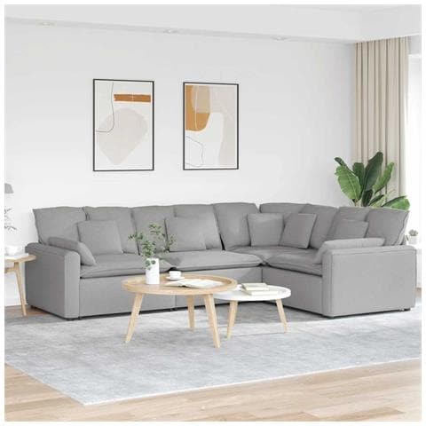 Divano Modulare con Cuscini in Tessuto Grigio Nuvola - Foto 2