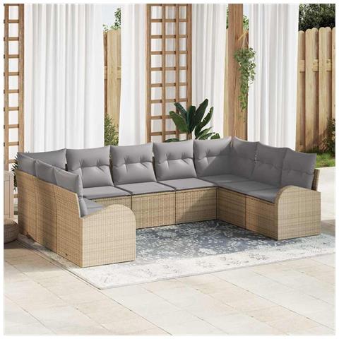 Set divano da giardino 9 pezzi con cuscini beige in polyrattan - Foto 2