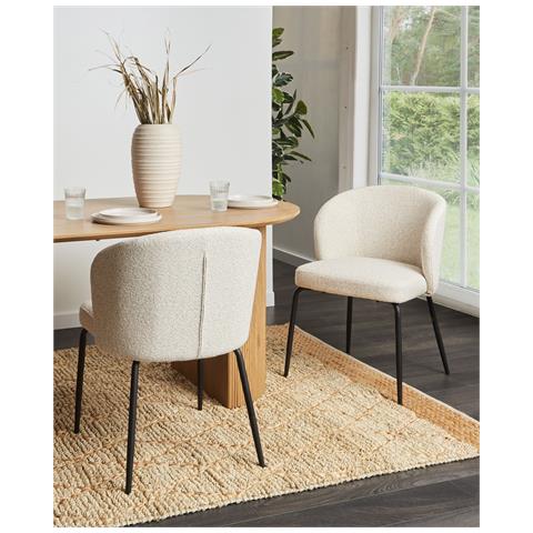 Set Di 2 Sedie Da Pranzo Zana Bouclé Beige Chiaro - Foto 1