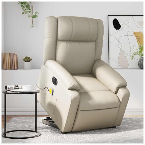 Poltrona Alzapersona Elettrica Reclinabile Crema in Similpelle - Foto 2