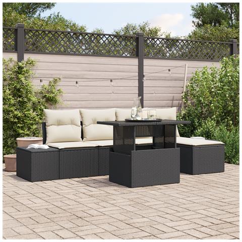 Set Divano da Giardino 6 Pezzi con Cuscini Nero Rattan Polimerico - Foto 2