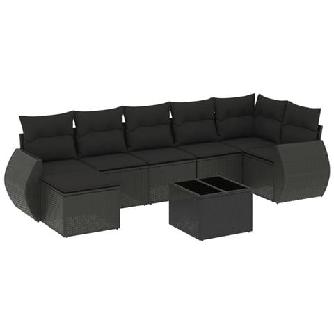 Set Divani da Giardino con Cuscini 8 pz Nero in Polyrattan - Foto 1