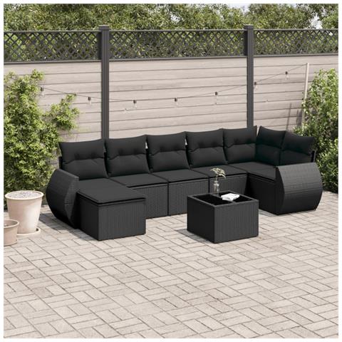 Set Divani da Giardino con Cuscini 8 pz Nero in Polyrattan - Foto 2