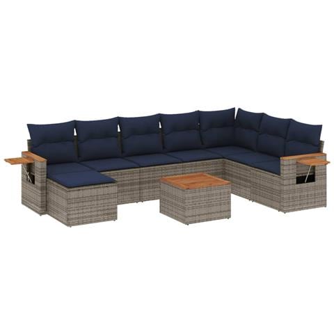 Set Divani da Giardino 9 pz con Cuscini Grigio in Polyrattan - Foto 1