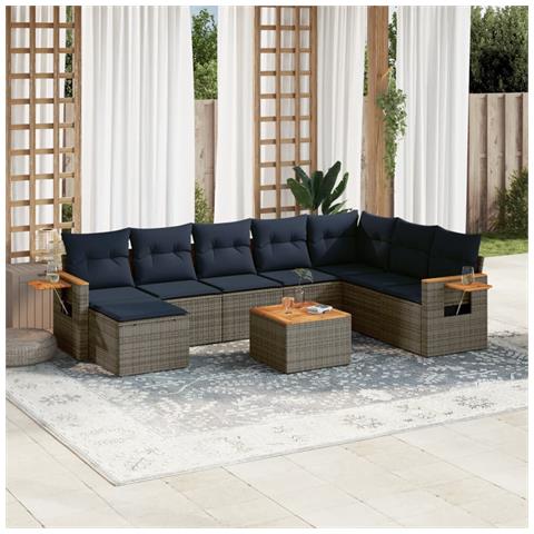 Set Divani da Giardino 9 pz con Cuscini Grigio in Polyrattan - Foto 2