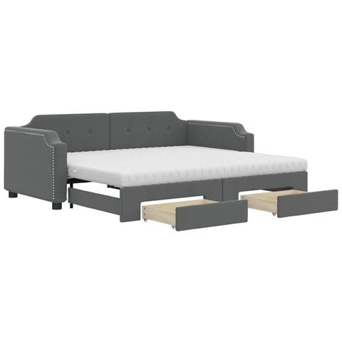 Divano Letto Estraibile Cassetti Grigio Scuro 80x200cm Tessuto - Foto 1