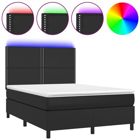 Giroletto a Molle con Materasso e LED Nero 140x200cm Similpelle - Foto 1
