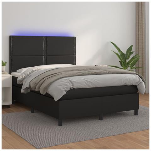 Giroletto a Molle con Materasso e LED Nero 140x200cm Similpelle - Foto 2