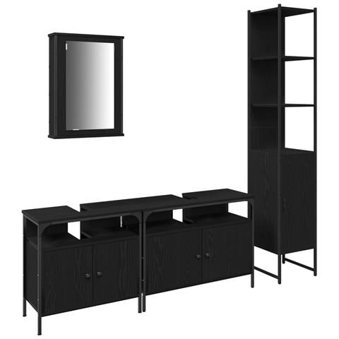 Set di Mobili per Bagno in 4 Pezzi Rovere Nero Legno Ingegnerizzato - Foto 1
