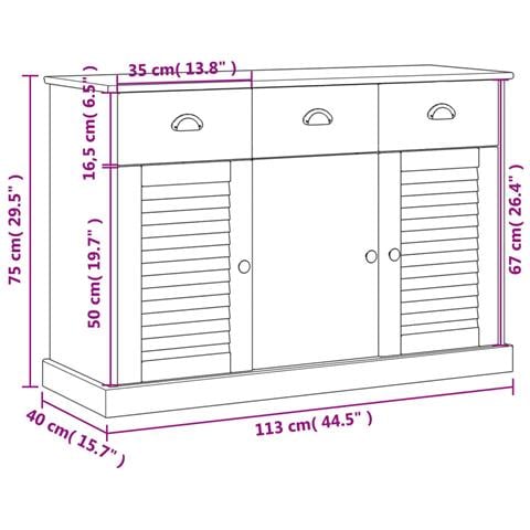Credenza con Cassetti VIGO 113x40x75 cm Legno Massello di Pino - Foto 9