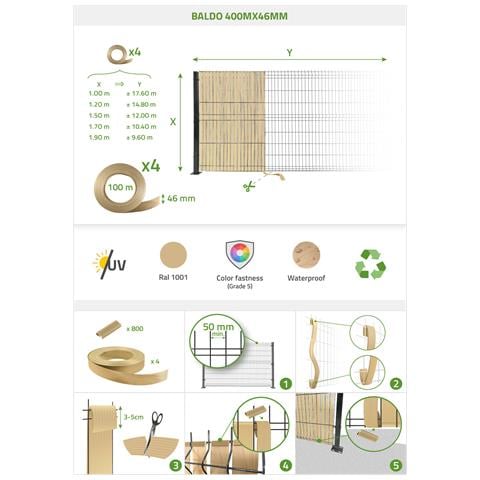 Rotolo Frangivista Pvc Flessibile Baldo 400m X 46mm Beige – Kit Oscuramento Con Profili & Clip - Foto 8