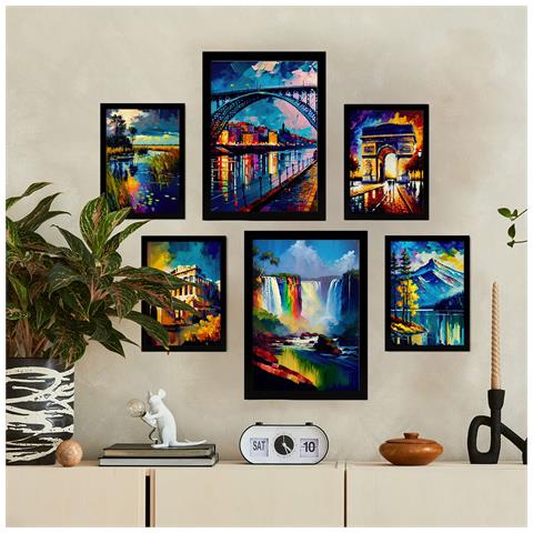 Set Di 6 Stampe Arcobaleno In Stile Dipinto A Olio. Illustrazioni Di Monumenti E Città In Stile Fotografico A Colori. A3 & A4 Cornice Nera - Foto 5