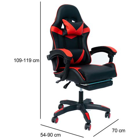 Sedia Gaming Da Scrivania Con Poggiapiedi E Cuscino Lombare E Cervicale Nero E Rosso - Foto 4