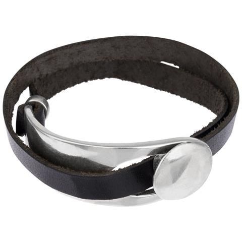 Bracciale In Pelle Nera Argento Gd Doppio Giro - Foto 1